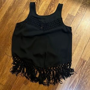 Open back tank top with fringe